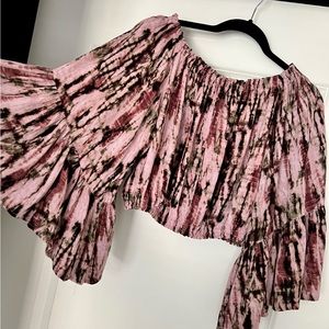 Oliveaceous Off The Shoulder Tie Dye Crop Top